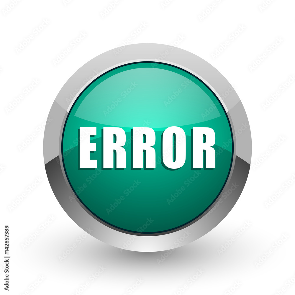 Error silver metallic chrome web design green round internet icon with shadow on white background. Error silver metallic chrome web design green round internet icon with shadow on white background.