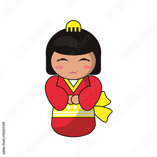 cute kokeshi doll tradition japanese vector illustration eps 10