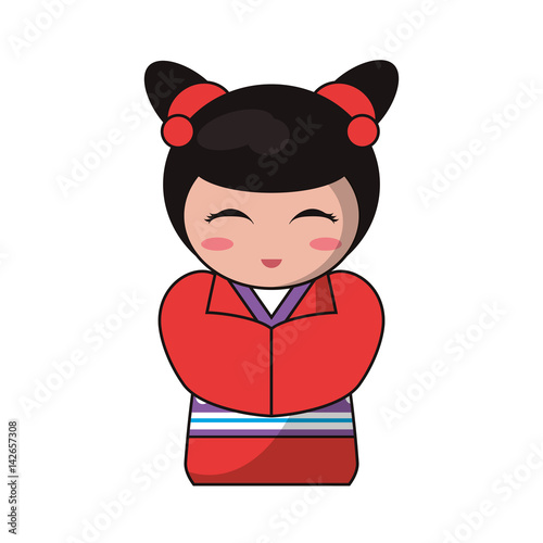 cute kokeshi doll tradition japanese vector illustration eps 10