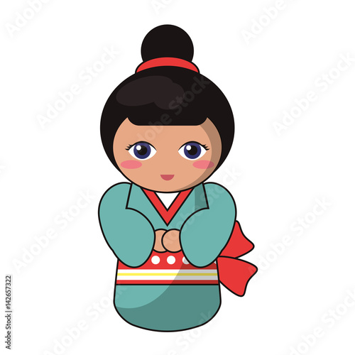 cute kokeshi doll tradition japanese vector illustration eps 10