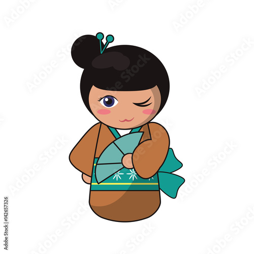 cute kokeshi doll tradition japanese vector illustration eps 10