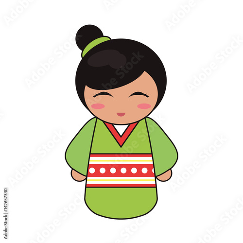 cute kokeshi doll tradition japanese vector illustration eps 10