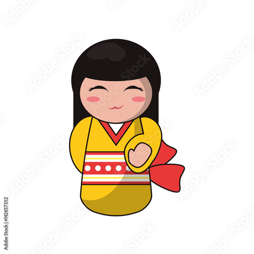 cute kokeshi doll tradition japanese vector illustration eps 10