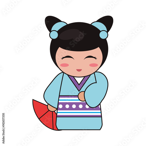 cute kokeshi doll tradition japanese vector illustration eps 10