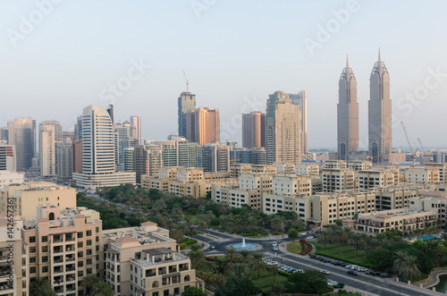 dubai, united arab emirates, 05/05/2016, dubai business towers, the greens, tecom living apartment complex in the daytime