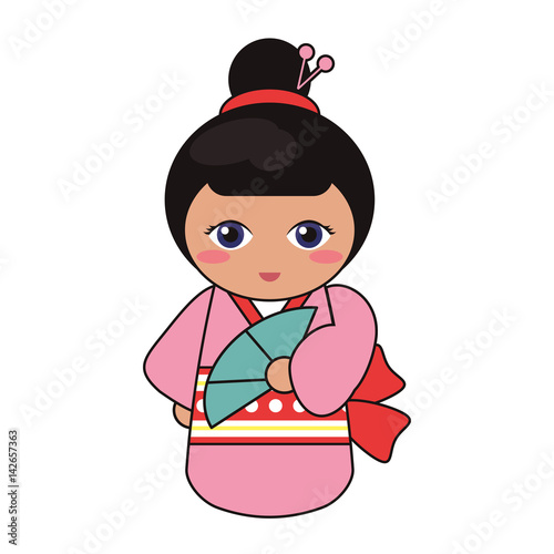 cute kokeshi doll tradition japanese vector illustration eps 10