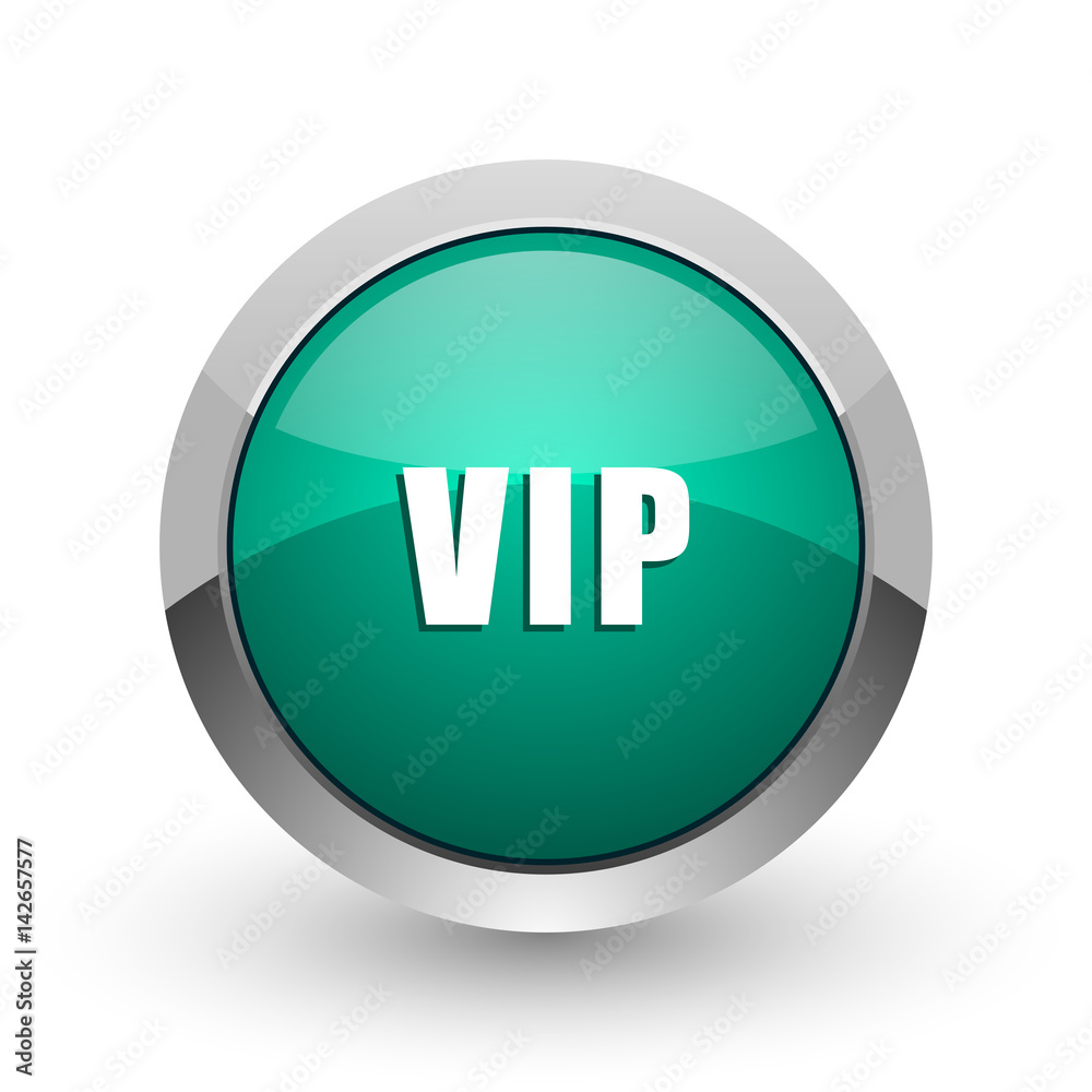 Vip silver metallic chrome web design green round internet icon with shadow on white background. Vip silver metallic chrome web design green round internet icon with shadow on white background.