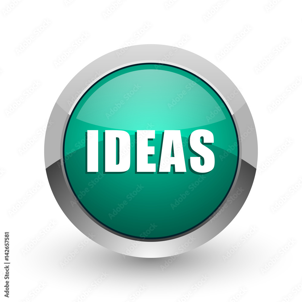 Ideas silver metallic chrome web design green round internet icon with shadow on white background. Ideas silver metallic chrome web design green round internet icon with shadow on white background.
