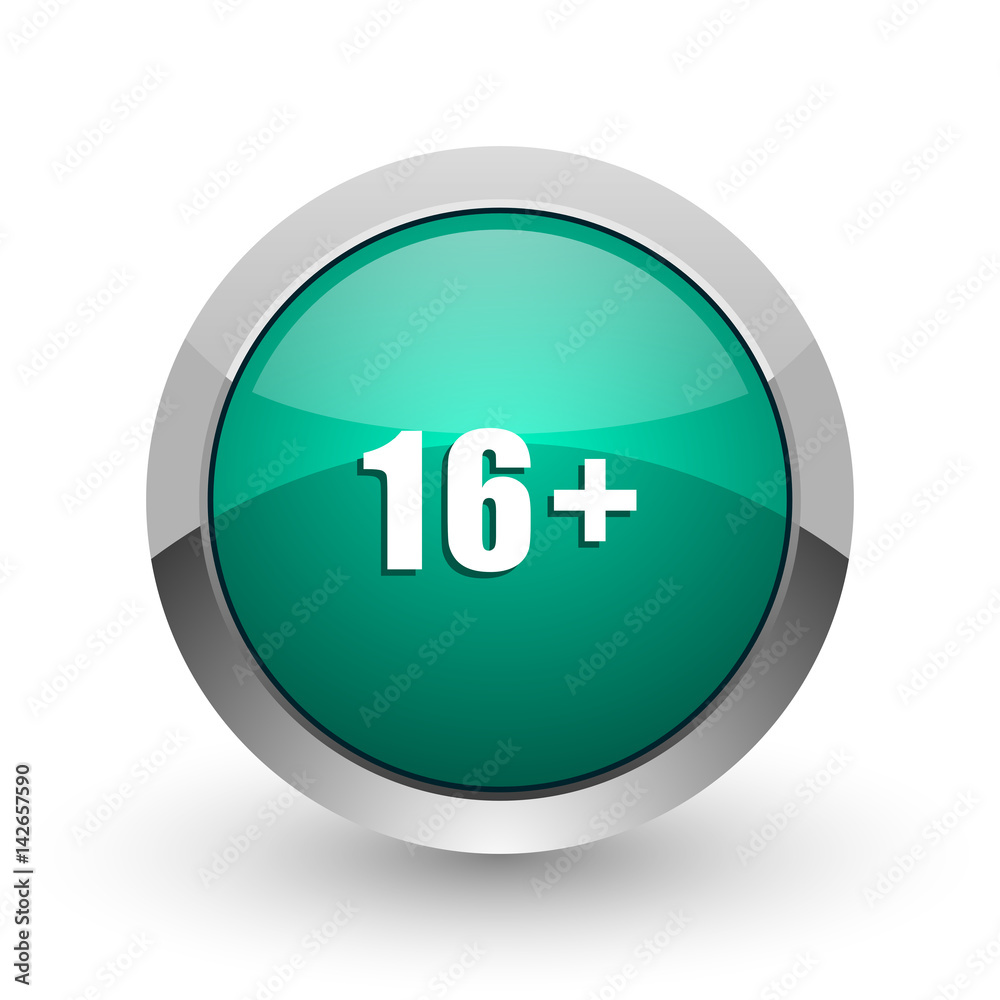 Adults silver metallic chrome web design green round internet icon with shadow on white background. Adults silver metallic chrome web design green round internet icon with shadow on white background.