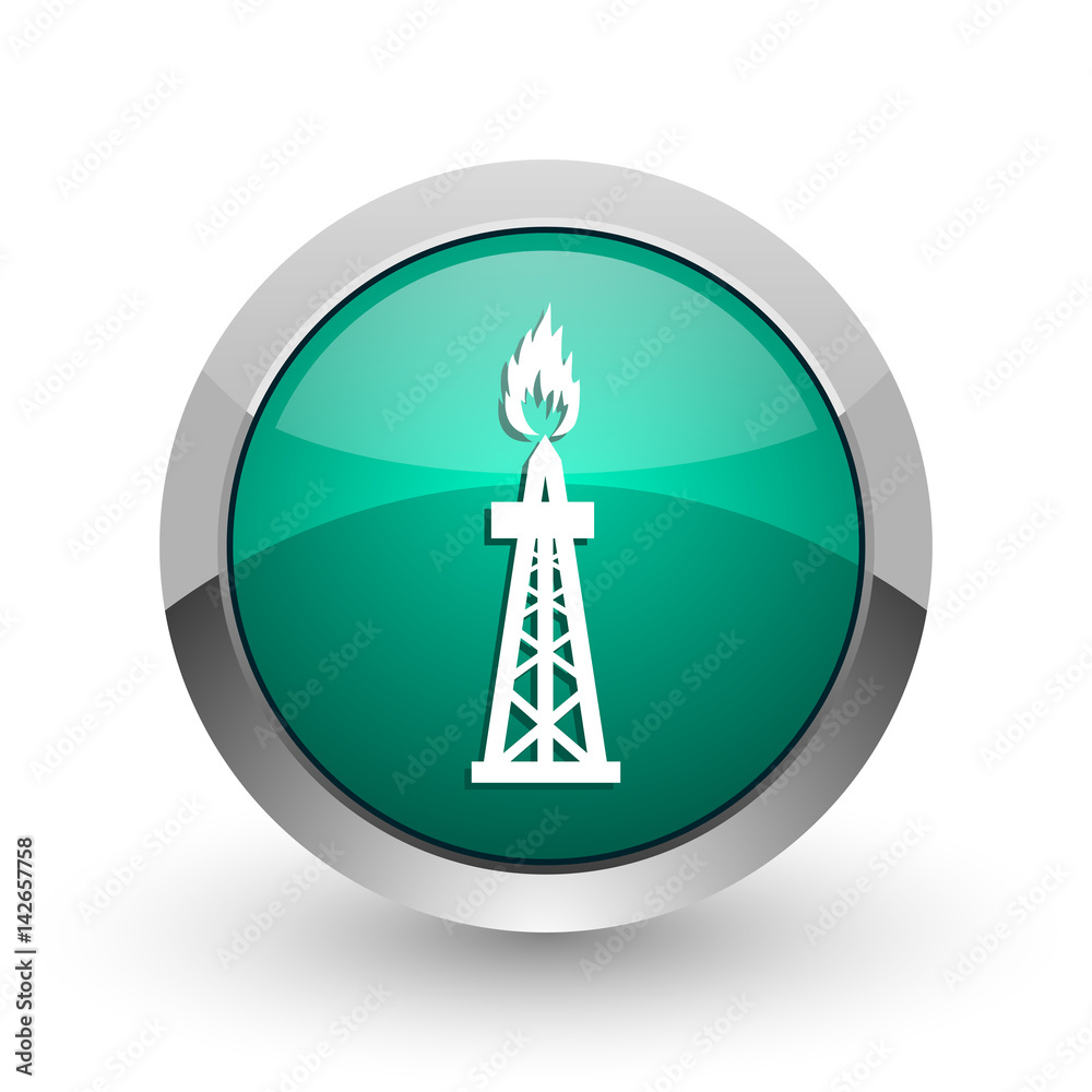 Gas silver metallic chrome web design green round internet icon with shadow on white background. Gas silver metallic chrome web design green round internet icon with shadow on white background.