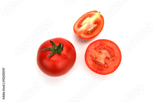 Closeup Fresh ripe tomatoes isolated on white background