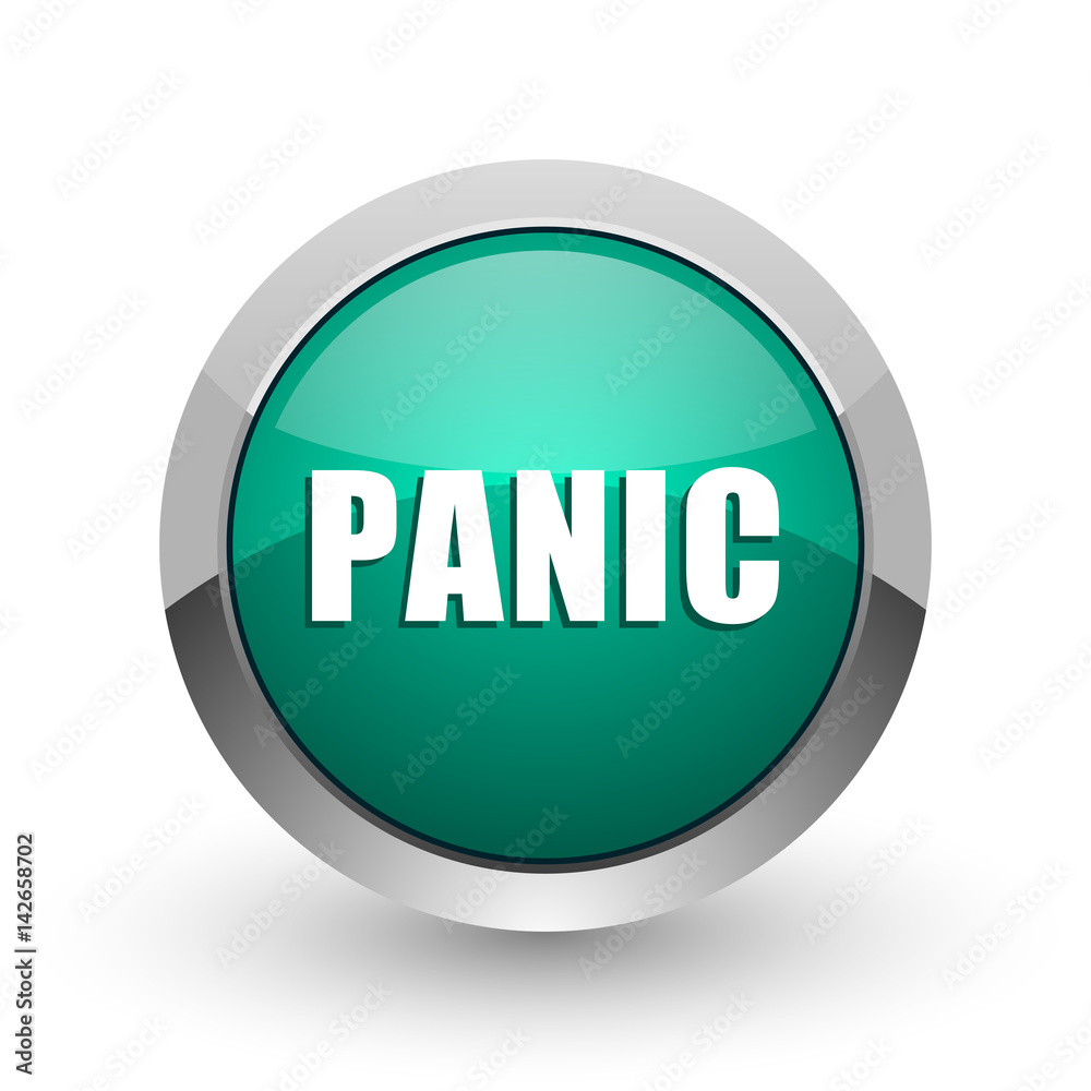 Panic silver metallic chrome web design green round internet icon with shadow on white background.
Panic silver metallic chrome web design green round internet icon with shadow on white background.