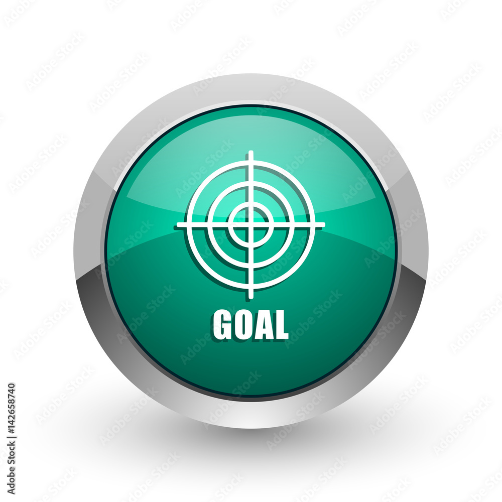 Goal silver metallic chrome web design green round internet icon with shadow on white background.
Goal silver metallic chrome web design green round internet icon with shadow on white background.