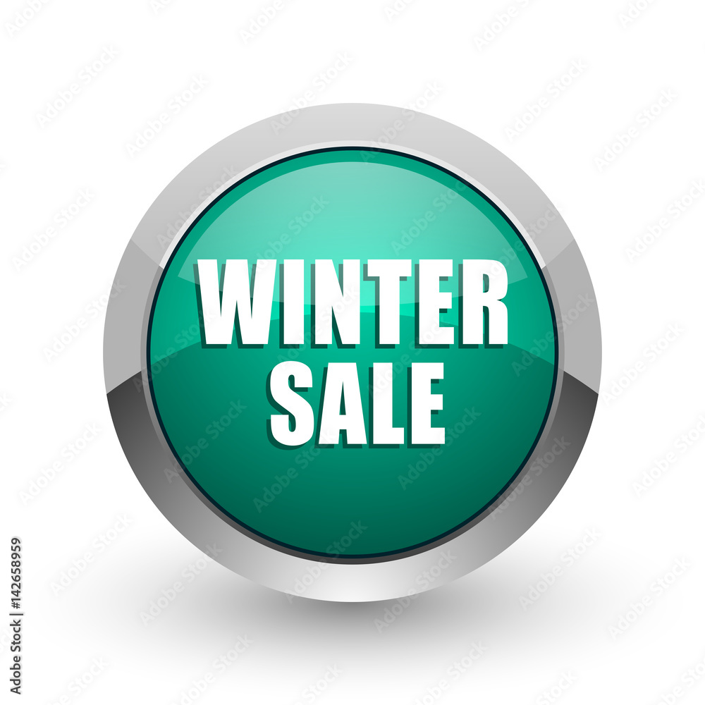 Winter sale web icon. Chrome metallic round internet button on white background. Winter sale web icon. Chrome metallic round internet button on white background.