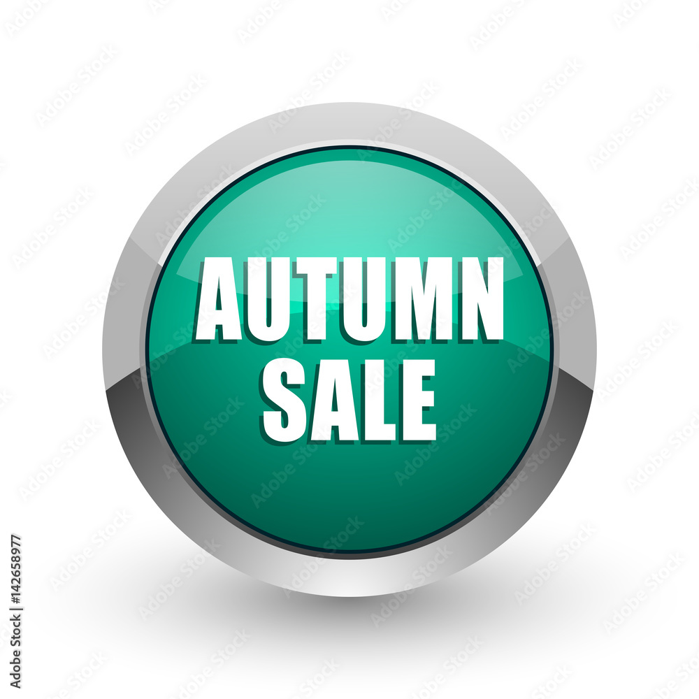 Autumn sale web icon. Chrome metallic round internet button on white background. Autumn sale web icon. Chrome metallic round internet button on white background.
