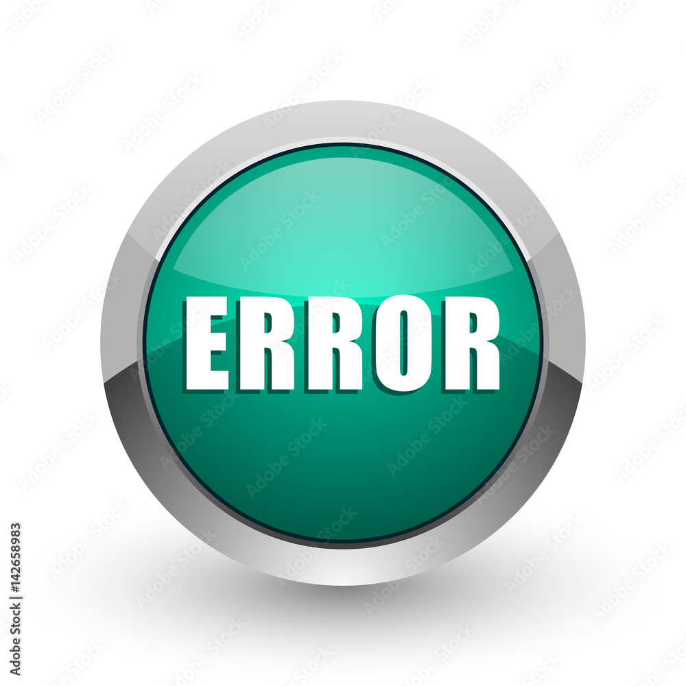 Error web icon. Chrome metallic round internet button on white background. Error web icon. Chrome metallic round internet button on white background.