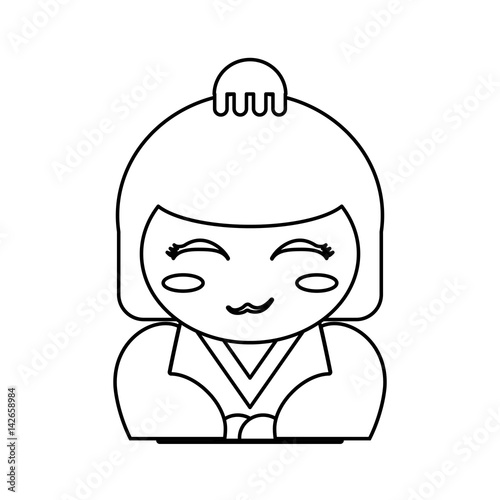 portrait kokeshi doll outline vector illustration eps 10