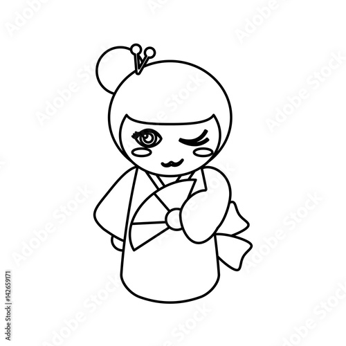 doll kokeshi decoration outline vector illustration eps 10