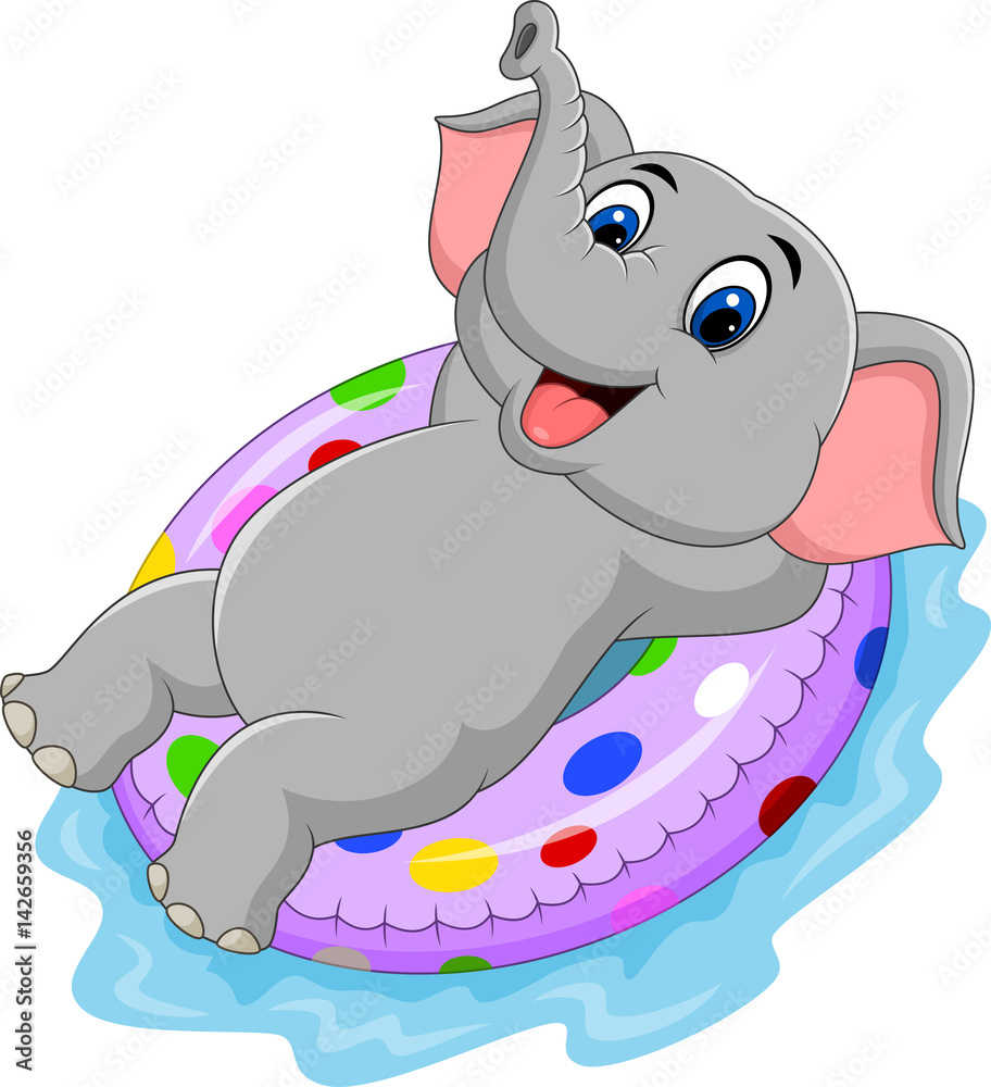 Obraz premium Cartoon elephant with inflatable ring