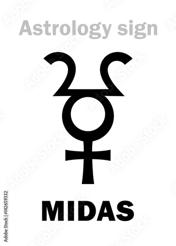 Astrology Alphabet: MIDAS, hypothetical planetoid. Hieroglyphics character sign (single symbol).