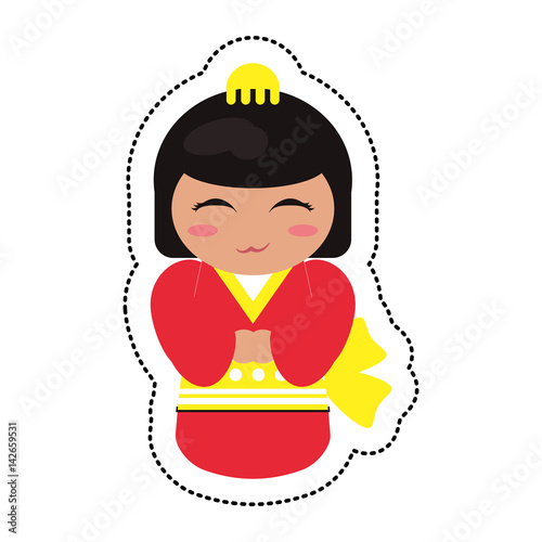 doll japanese kokeshi geisha kimono vector illustration eps 10