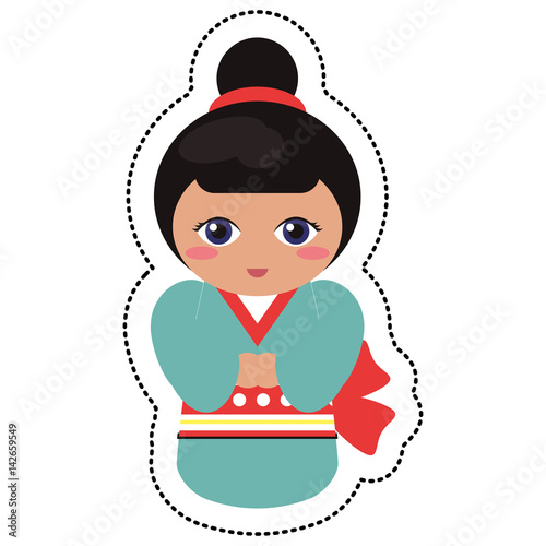 doll japanese kokeshi geisha kimono vector illustration eps 10