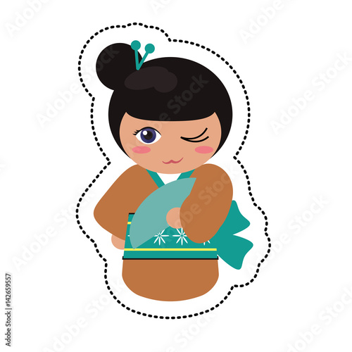doll japanese kokeshi geisha kimono vector illustration eps 10