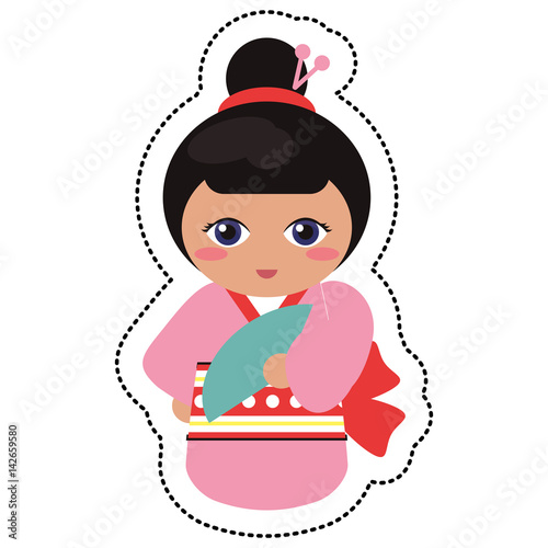 doll japanese kokeshi geisha kimono vector illustration eps 10