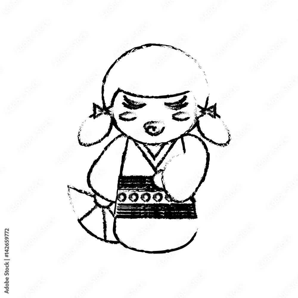 kokeshi doll geisha decorative sketch vector illustration eps 10