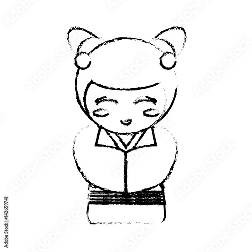 kokeshi doll geisha decorative sketch vector illustration eps 10