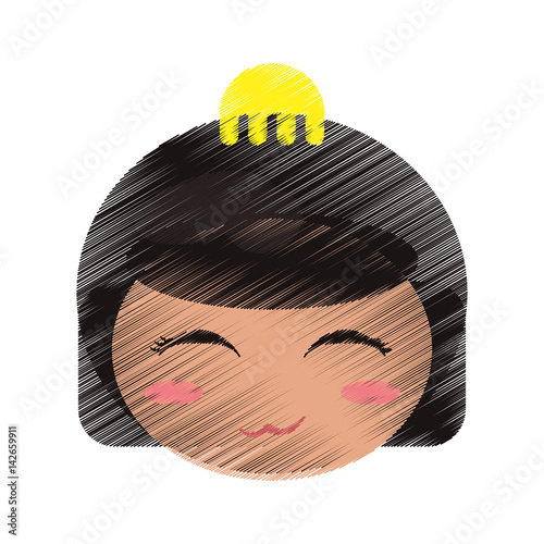 drawing cute face kokeshi vector illustration eps 10