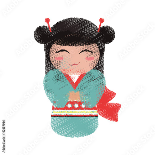 drawing kokeshi doll geisha decorative vector illustration eps 10