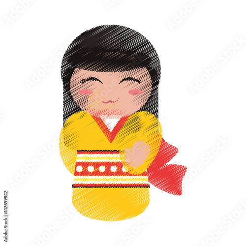 drawing kokeshi doll geisha decorative vector illustration eps 10
