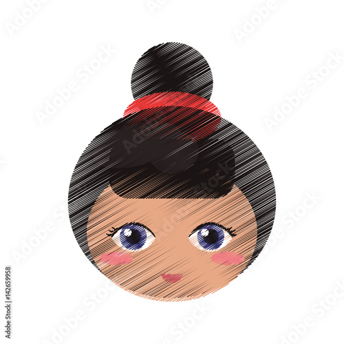 drawing cute face kokeshi vector illustration eps 10
