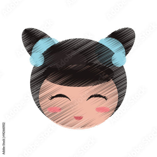 drawing cute face kokeshi vector illustration eps 10