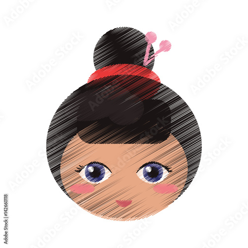 drawing cute face kokeshi vector illustration eps 10