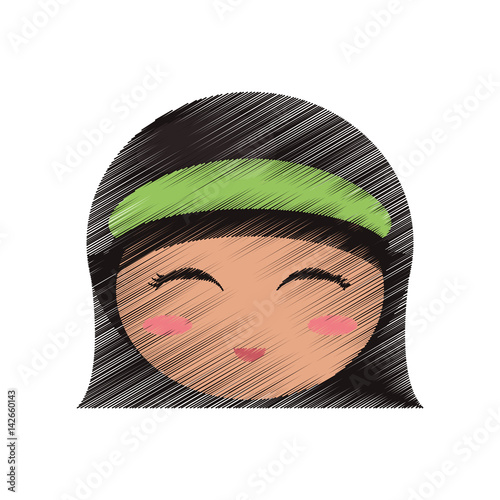 drawing cute face kokeshi vector illustration eps 10