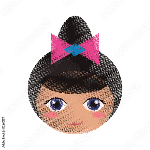 drawing cute face kokeshi vector illustration eps 10