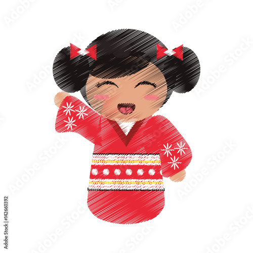 drawing japanese doll geisha folk image vector illustration eps 10
