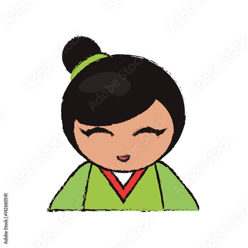 cute portrait kokeshi doll cheerful vector illustration eps 10