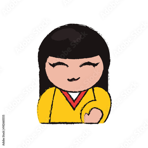 cute portrait kokeshi doll cheerful vector illustration eps 10