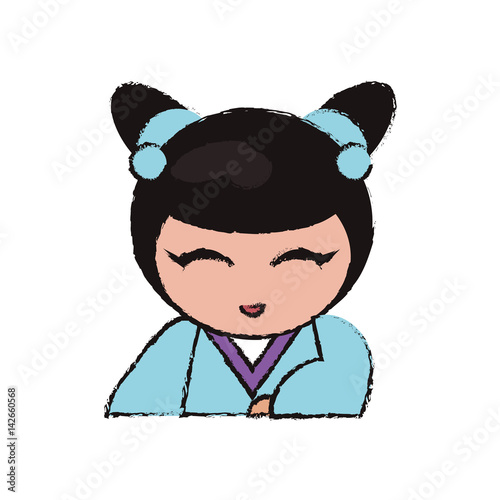 cute portrait kokeshi doll cheerful vector illustration eps 10