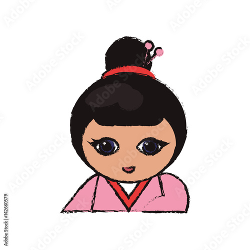 cute portrait kokeshi doll cheerful vector illustration eps 10