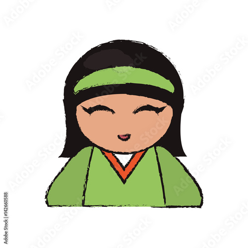 cute portrait kokeshi doll cheerful vector illustration eps 10