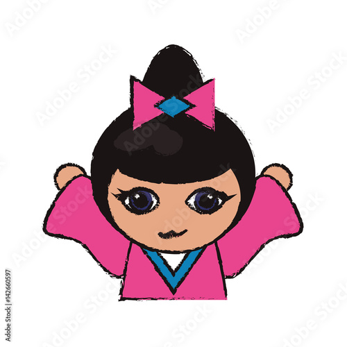 cute portrait kokeshi doll cheerful vector illustration eps 10
