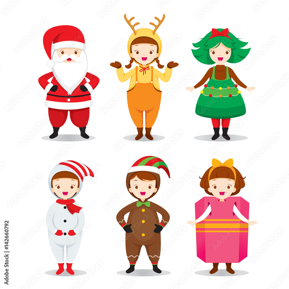Kids Wearing Christmas Costumes Set, Xmas, Happy New Year, Clothing, Animals, Festive, Celebrations