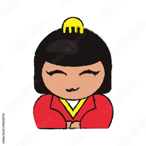 cute portrait kokeshi doll cheerful vector illustration eps 10