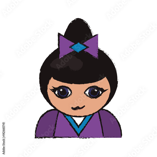 cute portrait kokeshi doll cheerful vector illustration eps 10