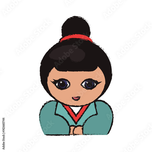 cute portrait kokeshi doll cheerful vector illustration eps 10