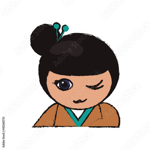 cute portrait kokeshi doll cheerful vector illustration eps 10